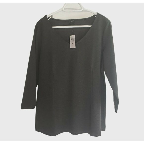 Ann Taylor Factory Pullover Stretch Dark Gray V-neck Jersey Top 3/4 Sleeve Large - Picture 9 of 9